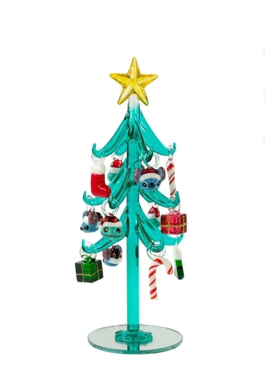 Disney Lilo & Stitch Miniature Glass Tabletop Christmas Tree 12 Ornaments